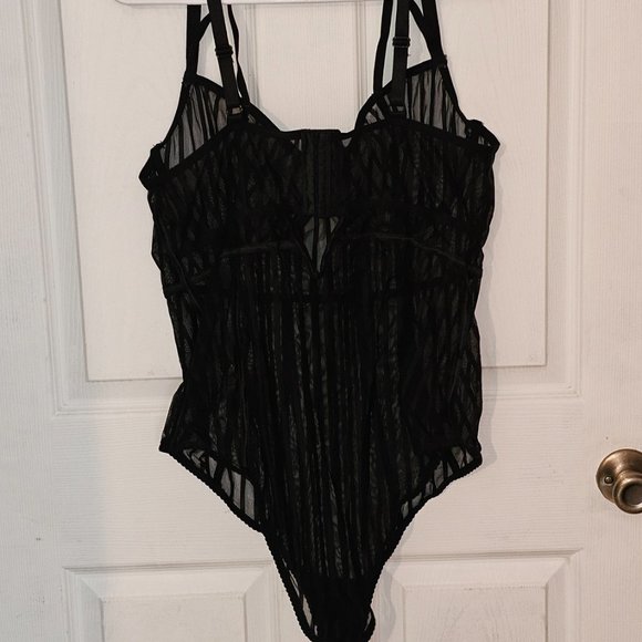 Torrid Black Striped Mesh Underwire Bodysuit - Picture 2 of 4